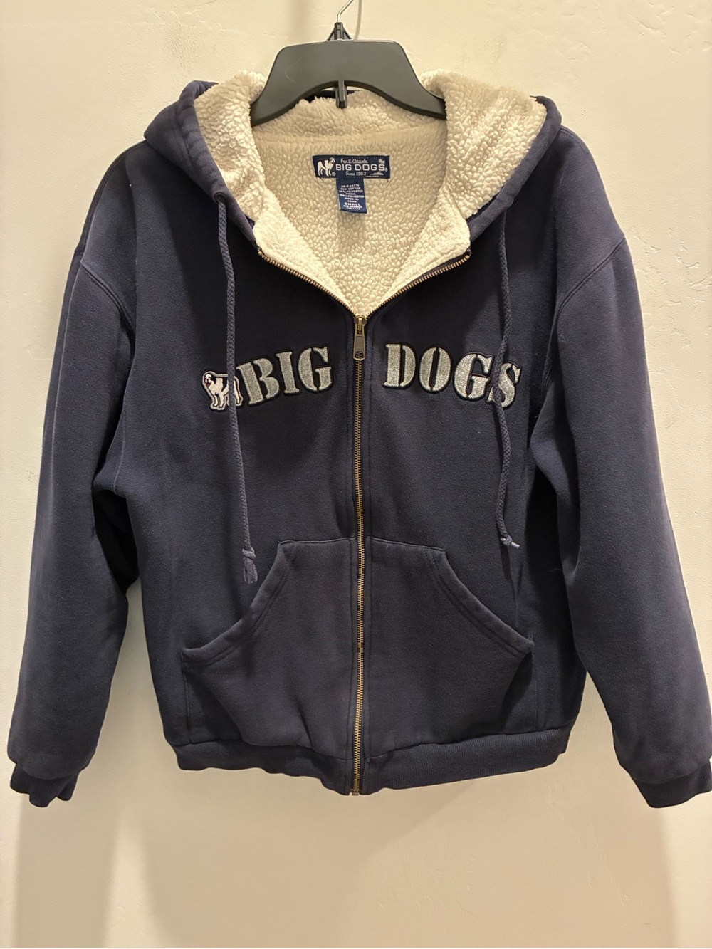 Big Dogs Ivory Sherpa Jacket with Navy Logo Tag